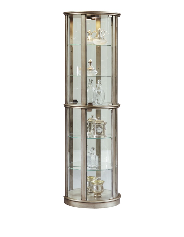 Lighted Half Round 5 Shelf Curio Cabinet in Aged Silver