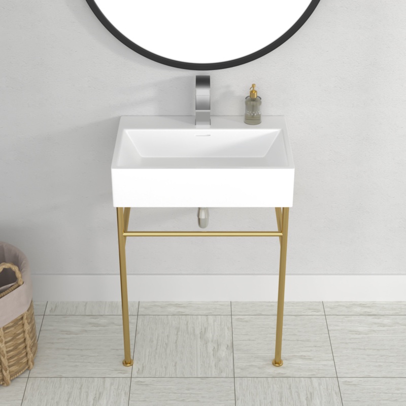 Logmey Ceramic Rectangular Console Bathroom Sink with Overflow