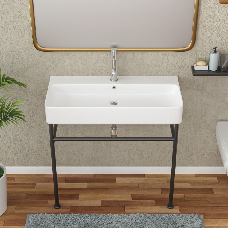 Lordear Ceramic Rectangular Console Bathroom Sink with Overflow