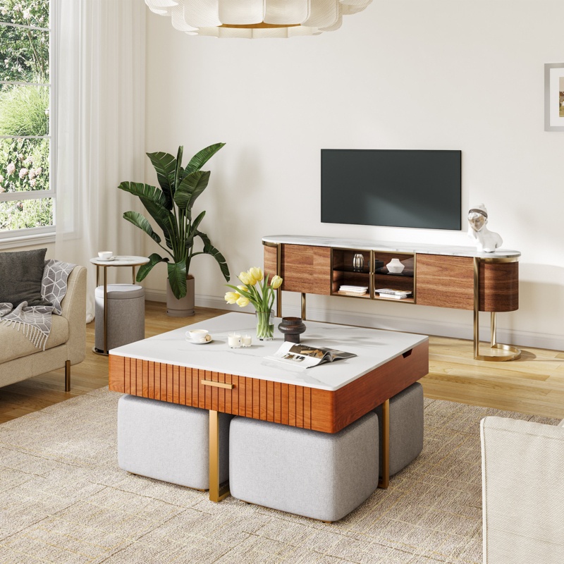 Lounes Lift Top Nesting Coffee Table Set with Stools