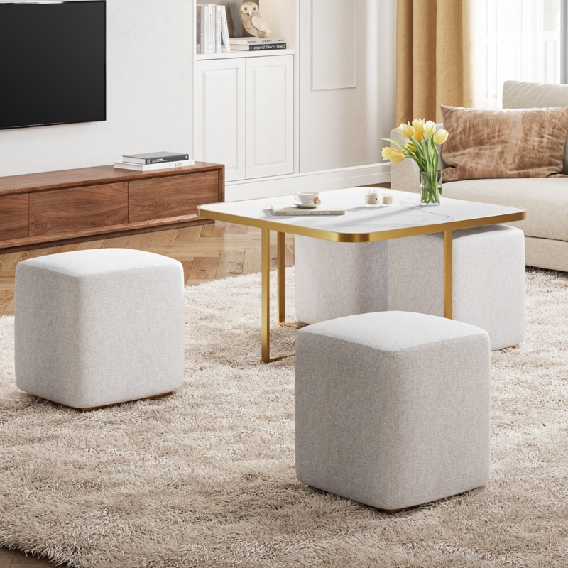 Lounette Everly Slate Coffee Table with 4 Stools Set
