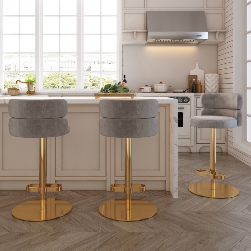Luxurious Italian Bar Chair - Height Adjustable & 360-Degree Rotation Stainless Steel Brushed Finish