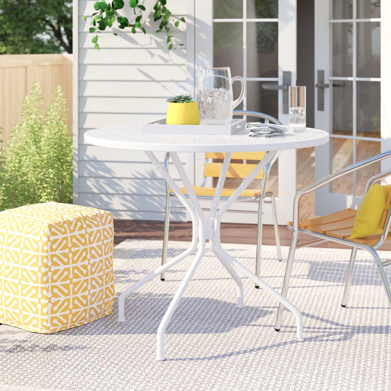 Malbon 35.25" Round Indoor-Outdoor Steel Patio Table-Umbrella Hole-Restaurant Seating