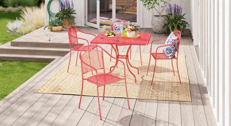 Malbon 35.5'' Square Indoor-Outdoor Steel Patio Table Set with 4 Round Back Chairs