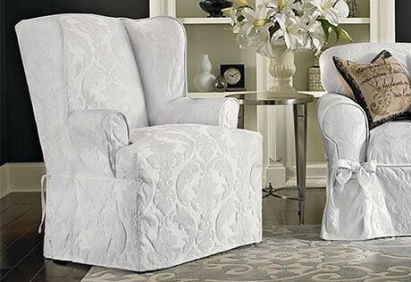 Matelasse Damask T-Cushion Wingback Slipcover
