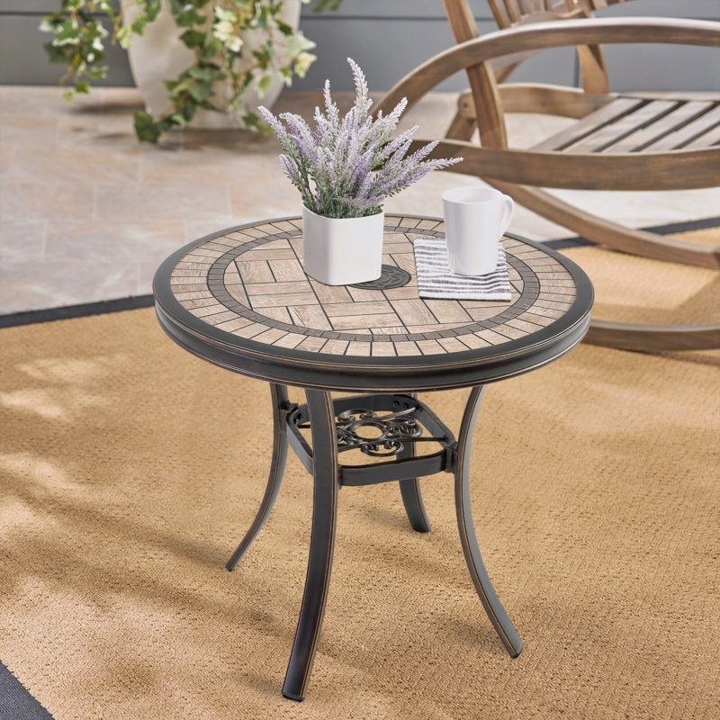 Mcandrew 32" Patio Round Aluminum Dining Table with Tile-Top