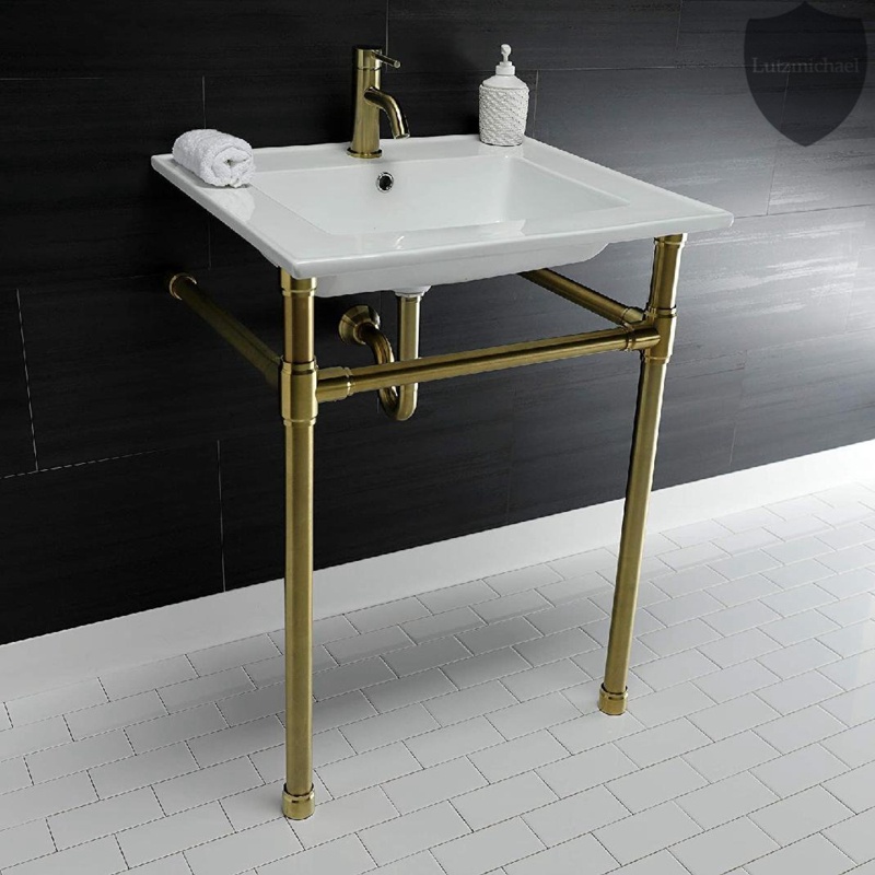 Menggutong Ceramic Rectangular Console Bathroom Sink with Overflow