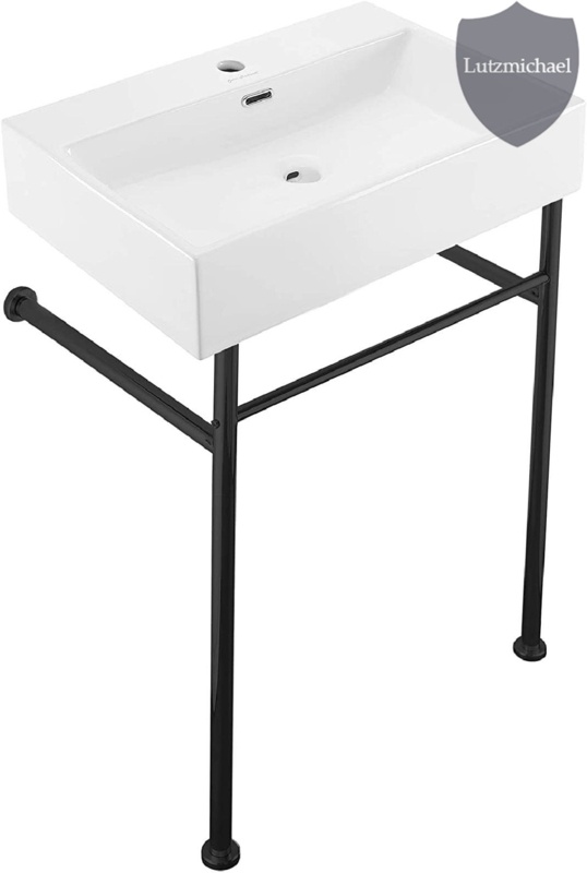 Menggutong Ceramic Rectangular Console Bathroom Sink with Overflow
