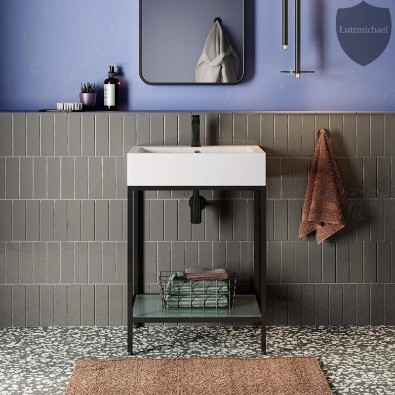 Menggutong White Ceramic Rectangular Console Bathroom Sink with Overflow