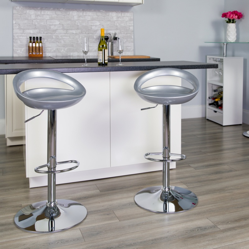 Minnesota Contemporary Plastic Adjustable Height Barstool with Rounded Cutout Back