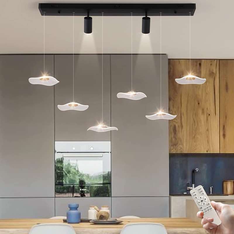 Modern Pendant Light, Dimmable Led Chandelier Kitchen Island Light Fixture With Spotlights, Adjustable Height Hanging Lamp For Dining Room Hallway Bar Pool Table (34w, 6 Leaves)