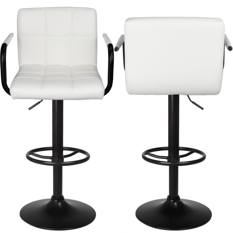 Modern PU Leather With Armrest Adjustable Bar Stools, Set Of 2, Black