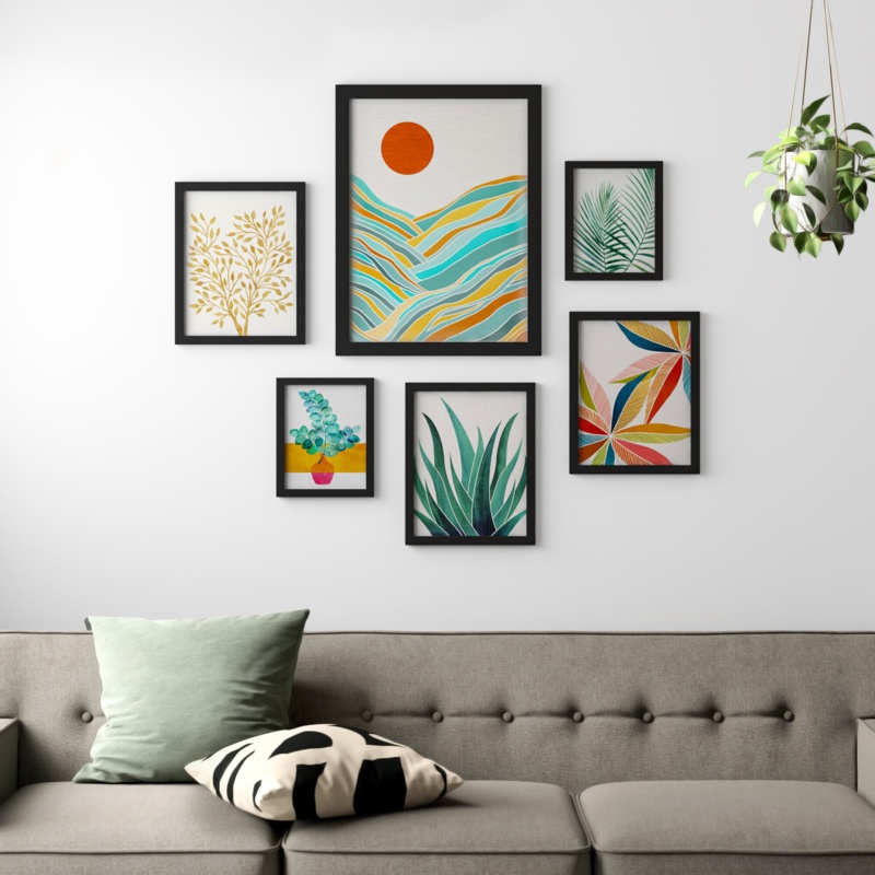 Modern Tropical Gallery Wall Art Print, Graphic Art Nature Picture Frame Set (6 Pieces)