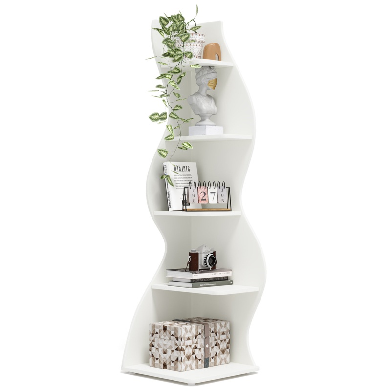 Modern White Curved Corner Bookcase