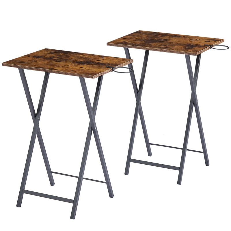 Moraine Upgrade TV Dinner Folding Trays with Storage Rack, Side Table for Small Space