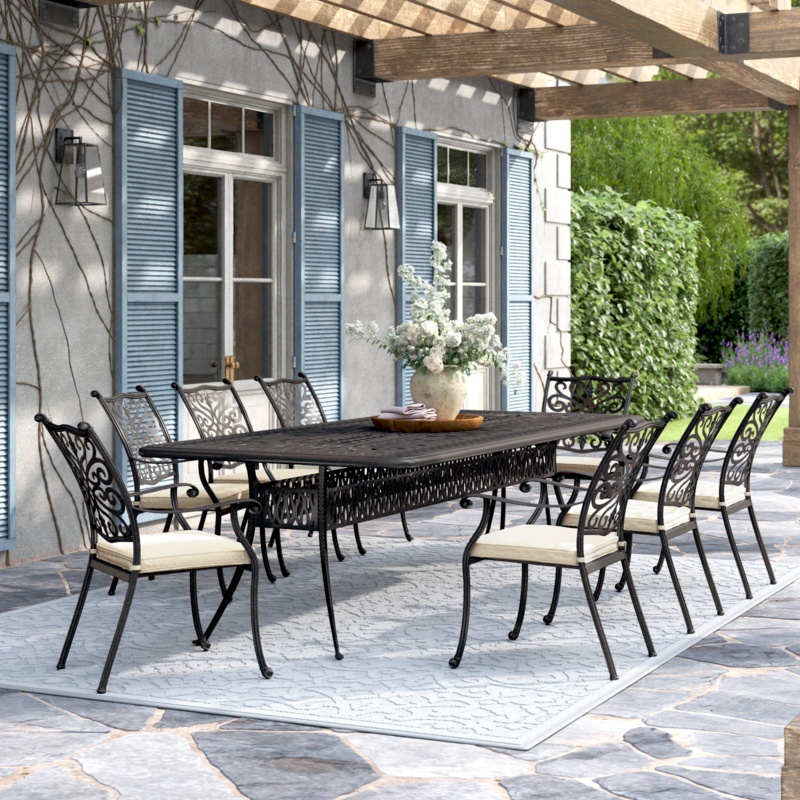 Muscotah 9-Piece Patio Dining Set with Cushions and 44 X 84'' Rectangular Dining Table