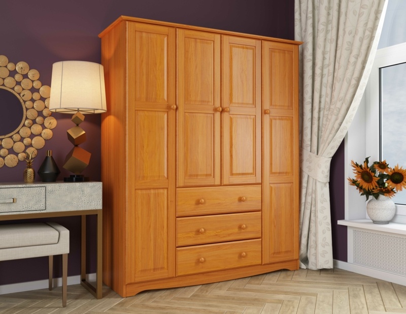 Musman Family 100% Solid Wood 4-door Wardrobe Armoire with 4 Small Shelves