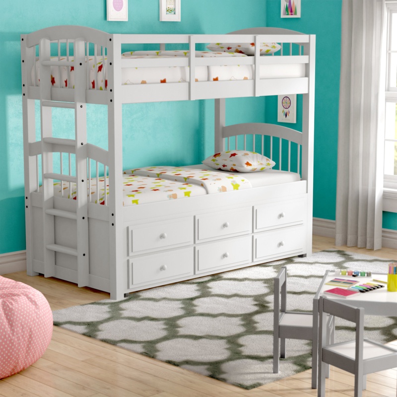 Octavius Kids Twin Over Twin Bunk Bed with Trundle with Drawers
