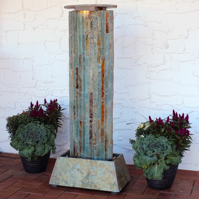 Outdoor Natural Stone Weather Resistant Floor Fountain with Light