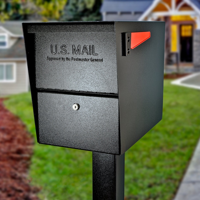 Package Master Steel Post Mounted Mailbox with Magnetic Closure