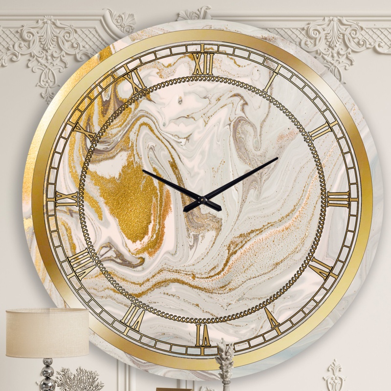 Pastel and Gold Glitter Marble - Glam wall clock