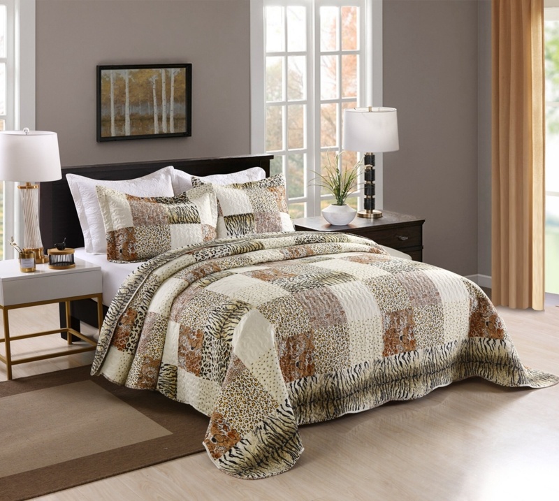 Patria Brown Microfiber Reversible 3 Piece Quilt Set