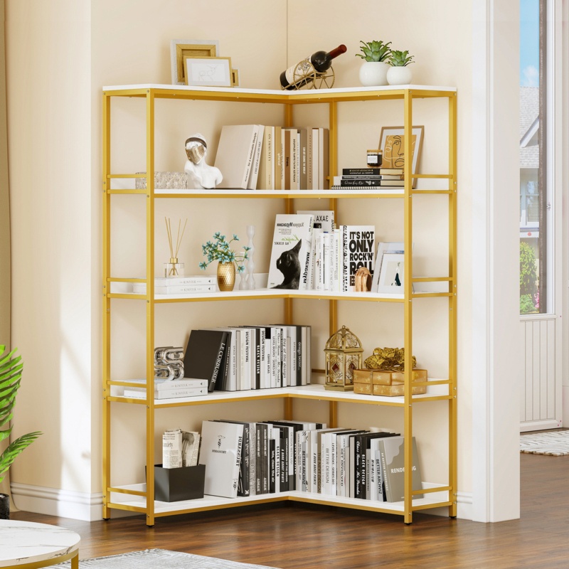 Peddada 71"H*39"W Industrial Open Display Shelves Wood Etagere Corner Bookcase