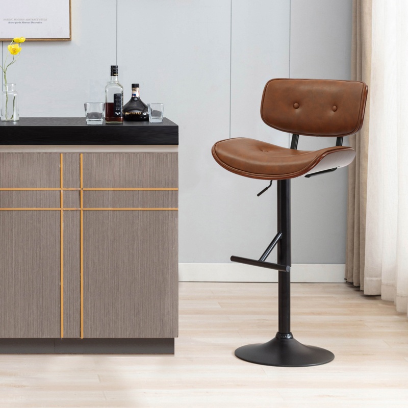 Pehrson Swivel Height Adjustable Faux Leather Bar Stool with Steel Base