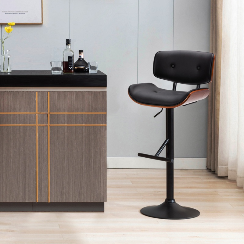 Pehrson Swivel Height Adjustable Faux Leather Bar Stool with Steel Base