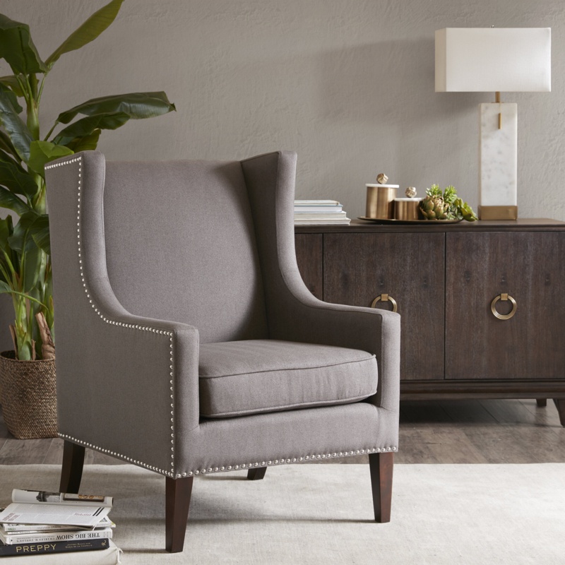 Pennard Modern Nailhead Wide Wingback Chair