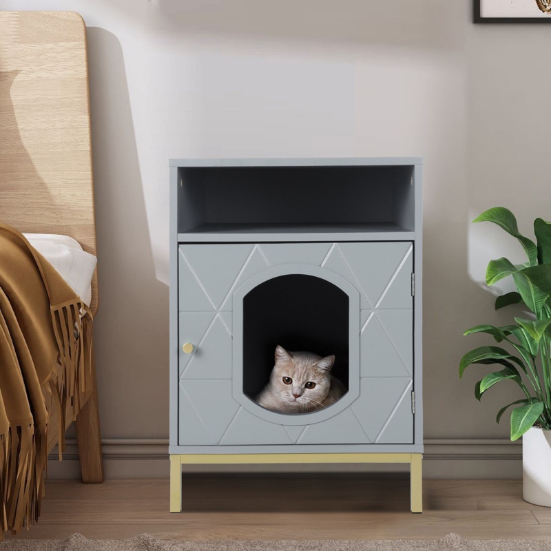 Pet Side Table, Cat Litter Box Enclosure, Litter Box Furniture Hidden, Cat House Covered Nightstand, Cats Furniture Cabinet