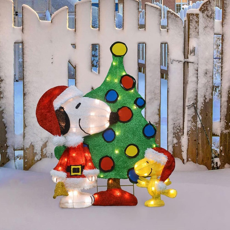 ProductWorks Peanuts Snoopy & Woodstock Pre Lit Christmas Yard Decoration
