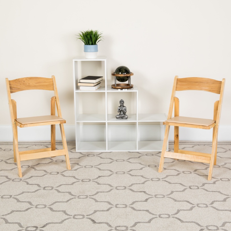 Prompton Wood Folding Chair with Vinyl Padded Seat
