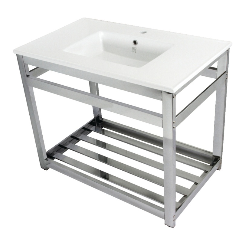 Quadras Ceramic Rectangular Console Bathroom Sink with Overflow