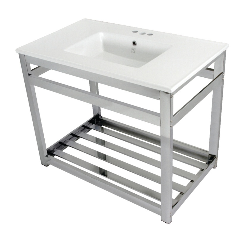 Quadras Ceramic Rectangular Console Bathroom Sink with Overflow