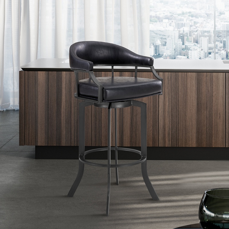 Quarryville Swivel Faux Leather Bar & Counter Stool With Metal Base and Arms