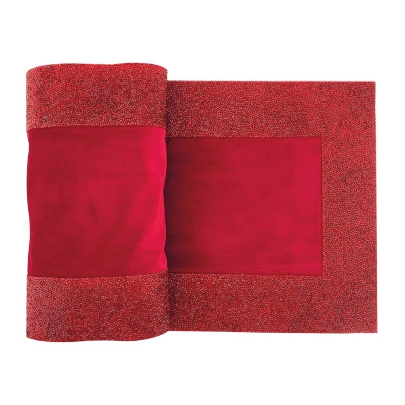 Rectangle No Pattern Velvet With Resin Rhinestones Table Runner