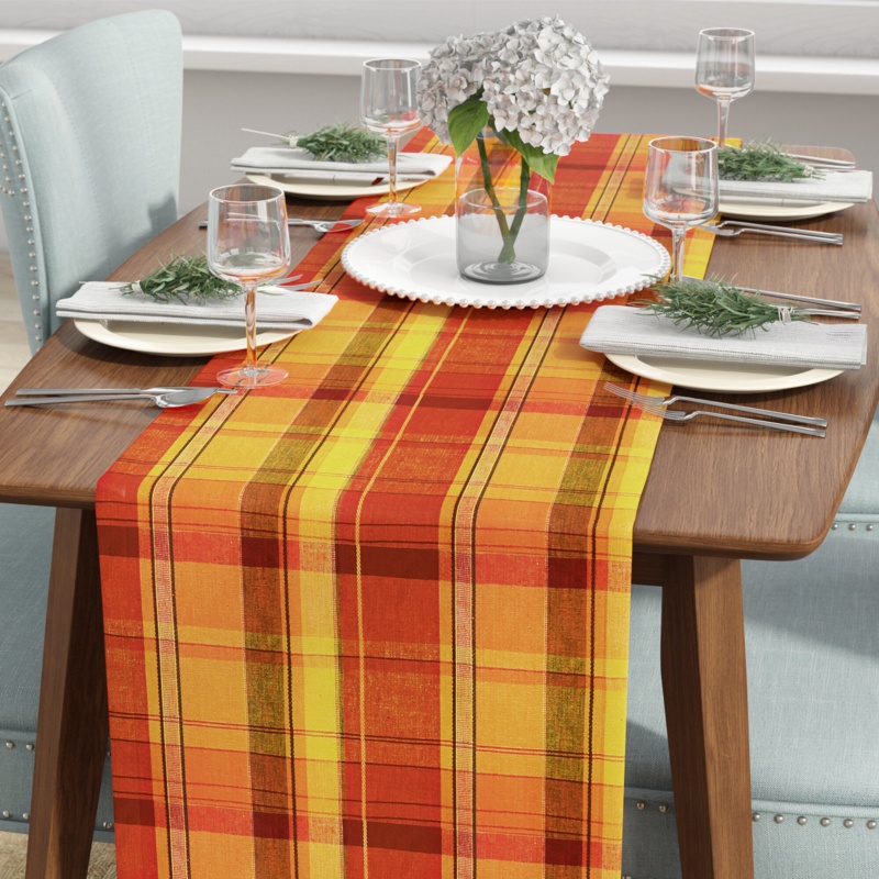 Rectangle Plaid Thanksgiving Cotton Table Runner