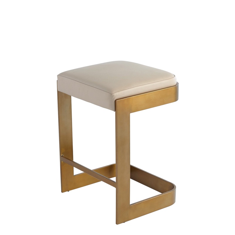 Regan Bar Stool w/Ivory Leather-Antique Brass