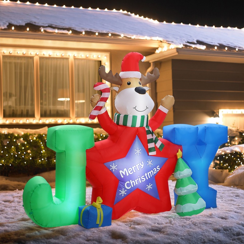 Reindeer Joy Inflatable Holiday Decoration with Lights