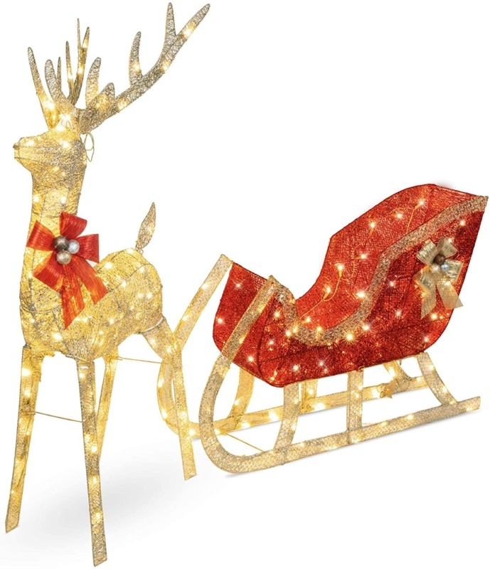 Reindeer , Sleigh Lighted Display
