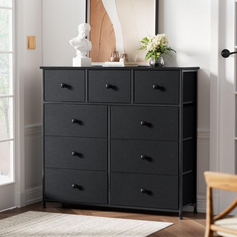 Remonda 9 Dresser, Chest of Drawers with Wide 39'', Easy-Pull Fabric & Wood Dressers with Top