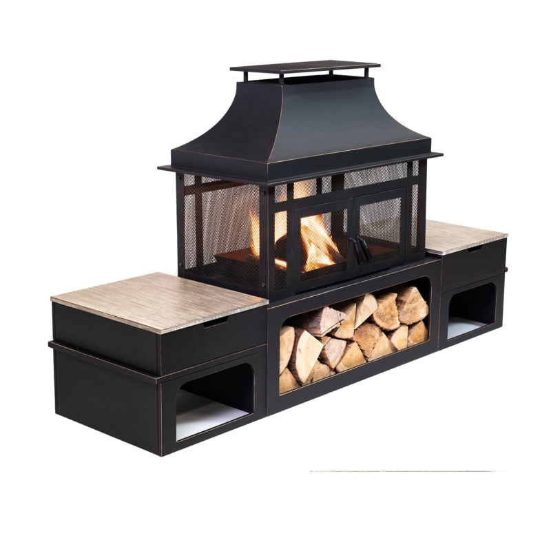 Rimasco 45.28'' H Steel Wood Burning Outdoor Outdoor Fireplace