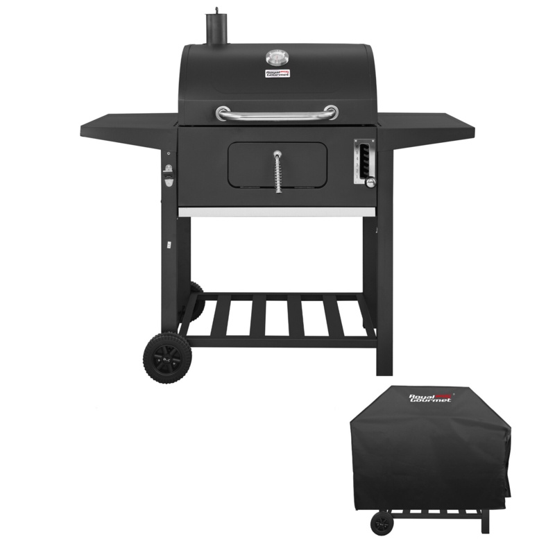 Royal Gourmet 24" Barrel Charcoal Grill with Side Shelves and Cover