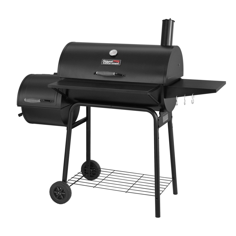 Royal Gourmet 30" Barrel Charcoal Grill with Smoker and Side Table