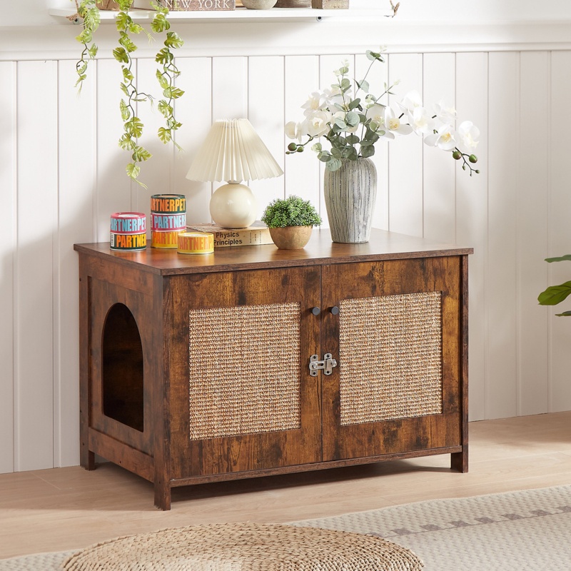 Rustic Brown Wooden Indoor Cat House, Side Table End Table