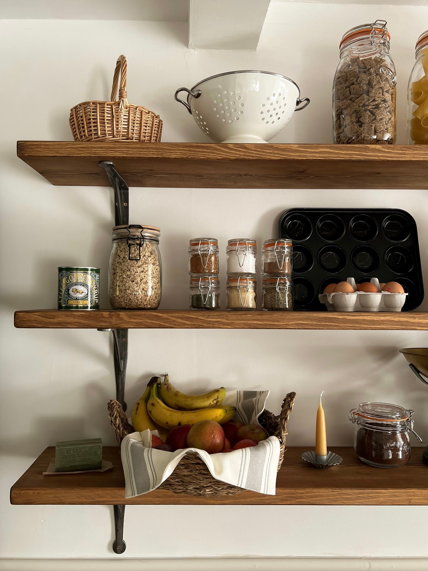 Rustic Style Solid Wood Shelf with Cast Iron Brackets | Handcrafted | 22cm Depth x 3.2cm Thickness | Folkhaus