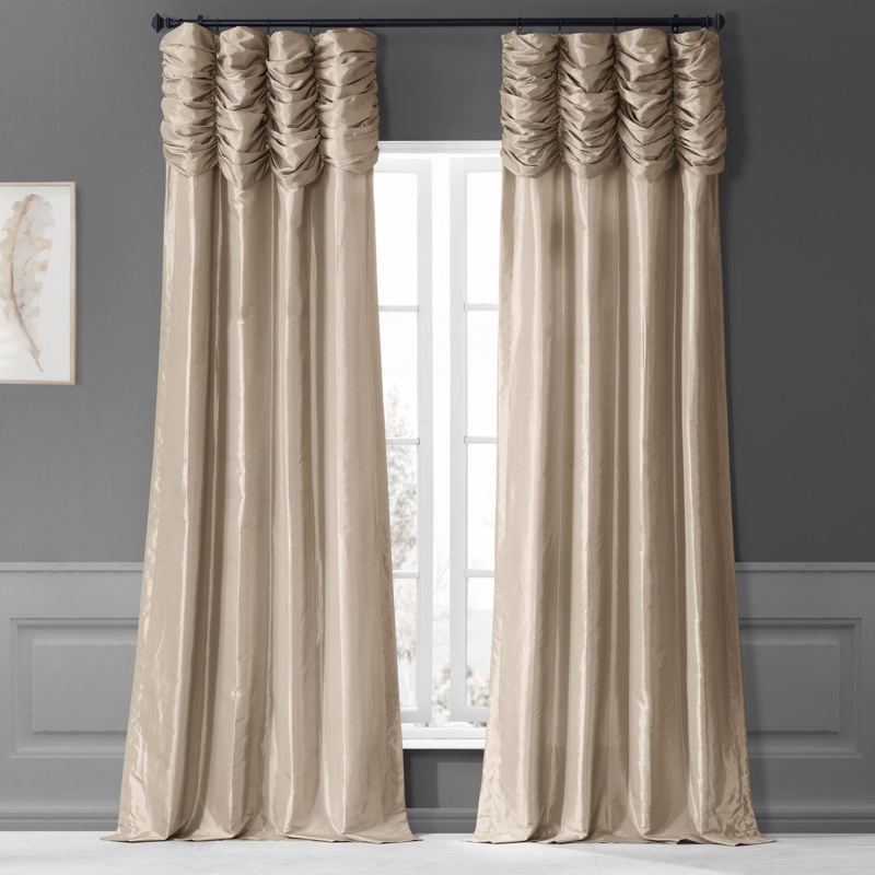 Ryker Ruched Solid Faux Silk Curtains for Bedroom - Room Darkening Curtains for Large Window Single Panel