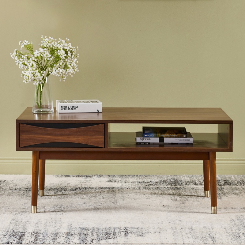 Sabornton Teamson Home Dawson 40" Wooden Coffee Table with Drawer, Walnut