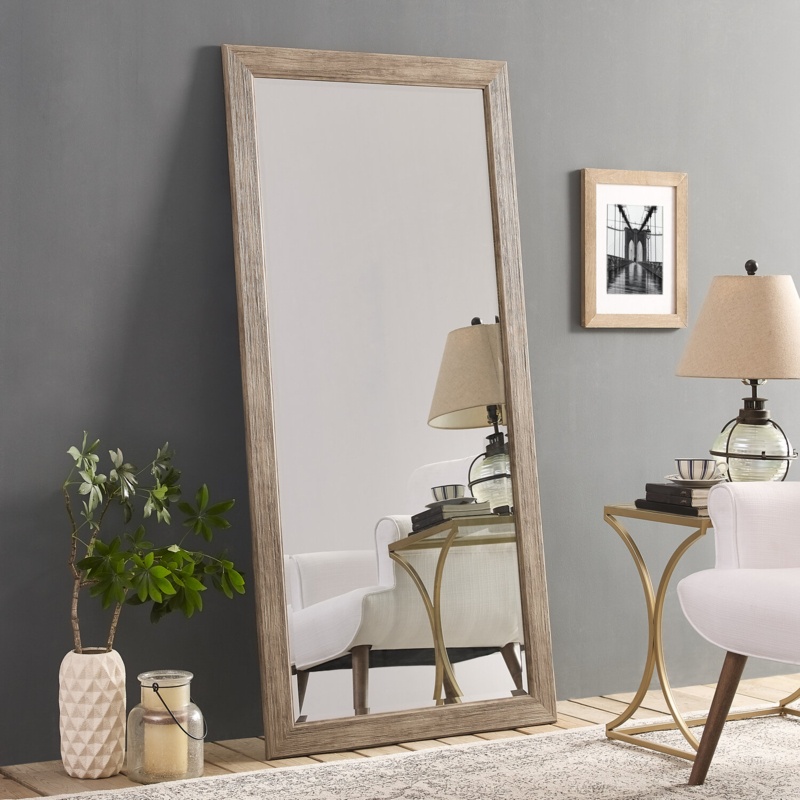 Sailee Rectangle Full Length Mirror, Faux Wood Farmhouse Mirror, Floor Mirror